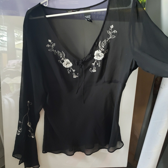 New York and Company Black Sheer Cocktail Blouse - Picture 1 of 4